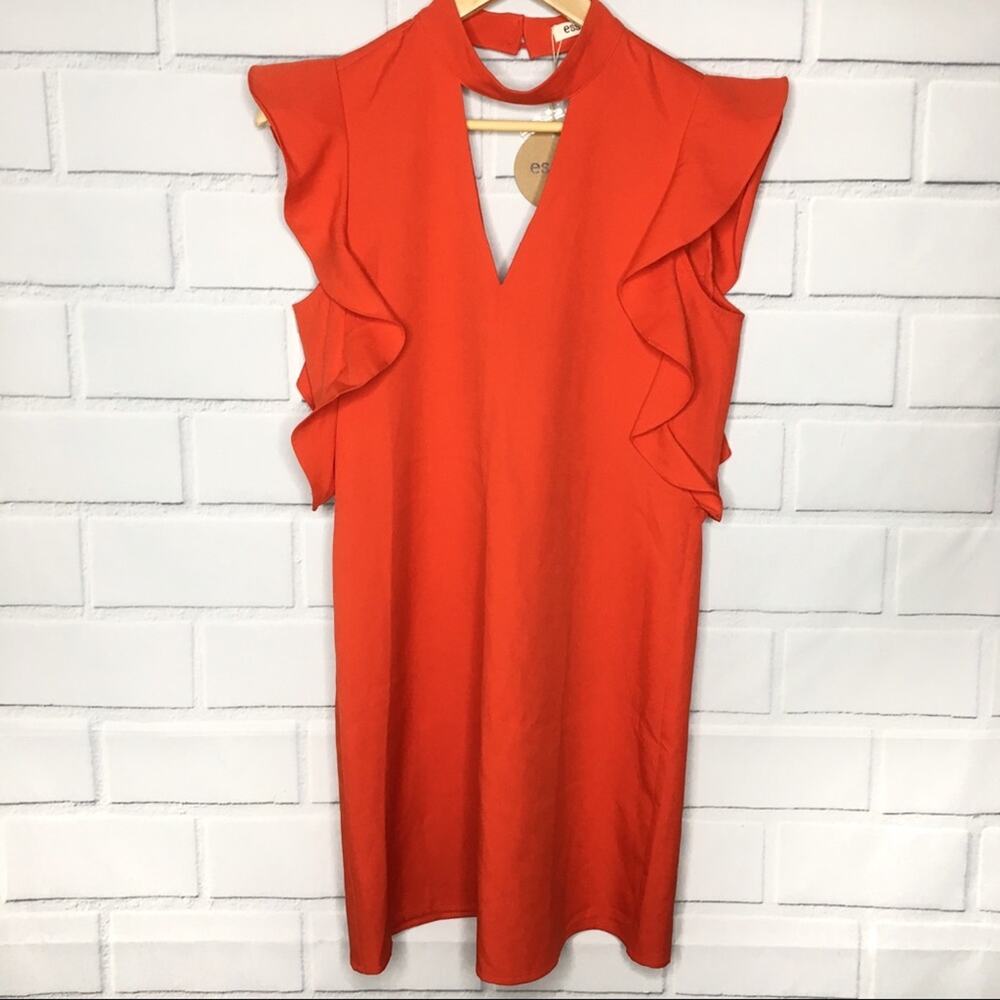 Essue Orange Ruffled Sleeveless V-Neck Choker Flutter Dress New with tags Size S